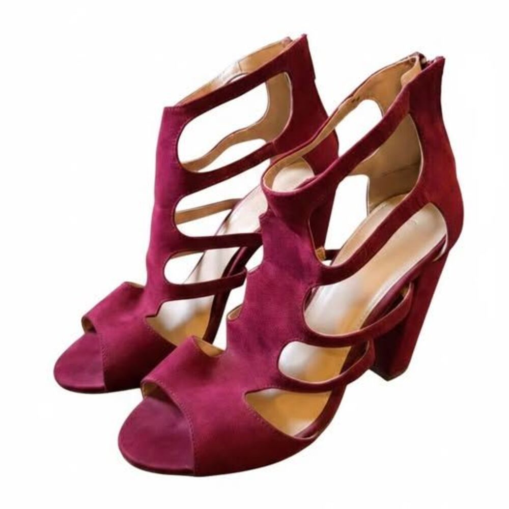Charlotte Russe Burgundy Cutout Suede Block Heels